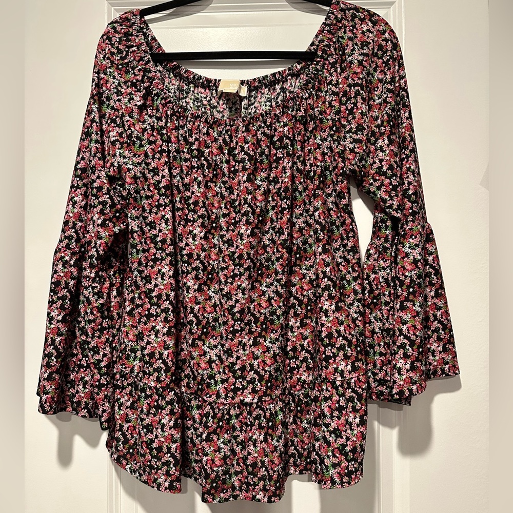 EUC Michael Kors square neck floral peplum blouse size L